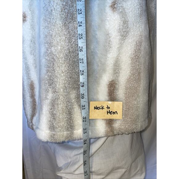 Long Sherpa Faux Fur Lined Open Vest Cardigan Pockets World Market Blue Cream - Picture 5 of 13